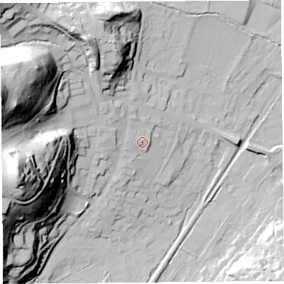 Shaded relief map of the ground around SY66BZ, computed from Environment Agency LiDAR. The ground here sits at about 194 m above sea level and falls 76 m across the surrounding 800 m. Surface water reaching this point runs off ground lying to the north-west, 1.7 m higher.