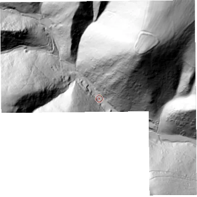 Shaded relief map of the ground around SY66JG, computed from Environment Agency LiDAR. The ground here sits at about 231 m above sea level and falls 174 m across the surrounding 800 m. Surface water reaching this point runs off ground lying to the north-east, 158.5 m higher.