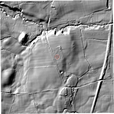 Shaded relief map of the ground around SY66NL, computed from Environment Agency LiDAR. The ground here sits at about 152 m above sea level and falls 29 m across the surrounding 800 m. Surface water reaching this point runs off ground lying to the west-south-west, 2.5 m higher.