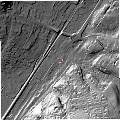 Shaded relief map of the ground around SY66PQ, computed from Environment Agency LiDAR. The ground here sits at about 186 m above sea level and falls 51 m across the surrounding 800 m. Surface water reaching this point runs off ground lying to the south-east, 47.5 m higher.
