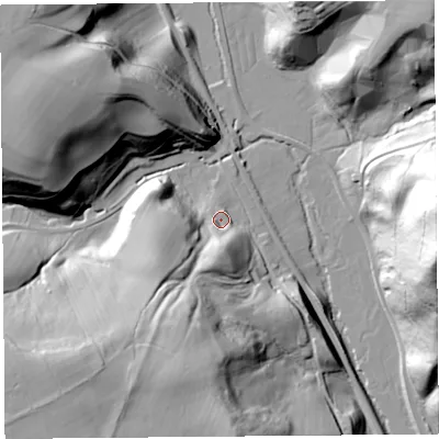 Shaded relief map of the ground around SY66QE, computed from Environment Agency LiDAR. The ground here sits at about 166 m above sea level and falls 70 m across the surrounding 800 m. Surface water reaching this point runs off ground lying to the south-south-west, 34.0 m higher.