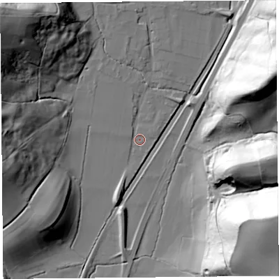 Shaded relief map of the ground around SY66RF, computed from Environment Agency LiDAR. The ground here sits at about 180 m above sea level and falls 88 m across the surrounding 800 m. Surface water reaching this point runs off ground lying to the north-west, 40.7 m higher.