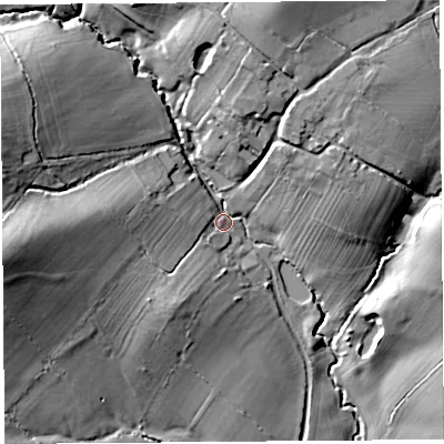 Shaded relief map of the ground around SY67DN, computed from Environment Agency LiDAR. The ground here sits at about 164 m above sea level and falls 27 m across the surrounding 800 m. Surface water reaching this point runs off ground lying to the west, 20.3 m higher.