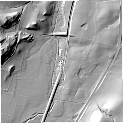Shaded relief map of the ground around SY67JL, computed from Environment Agency LiDAR. The ground here sits at about 166 m above sea level and falls 45 m across the surrounding 800 m. Surface water reaching this point runs off ground lying to the south-east, 37.5 m higher.