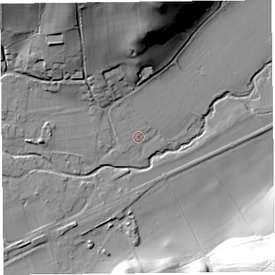 Shaded relief map of the ground around SY70AY, computed from Environment Agency LiDAR. The ground here sits at about 143 m above sea level and falls 59 m across the surrounding 800 m. Surface water reaching this point runs off ground lying to the west-north-west, 1.4 m higher.