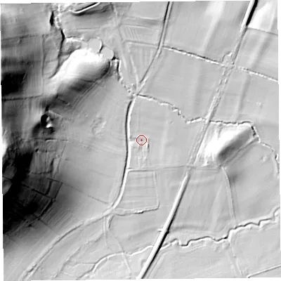 Shaded relief map of the ground around SY70BJ, computed from Environment Agency LiDAR. The ground here sits at about 138 m above sea level and falls 66 m across the surrounding 800 m. Surface water reaching this point runs off ground lying to the north, 3.4 m higher.