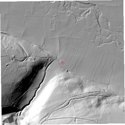 Shaded relief map of the ground around SY70HL, computed from Environment Agency LiDAR. The ground here sits at about 158 m above sea level and falls 100 m across the surrounding 800 m. Surface water reaching this point runs off ground lying to the south, 58.5 m higher.