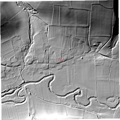 Shaded relief map of the ground around SY70HP, computed from Environment Agency LiDAR. The ground here sits at about 163 m above sea level and falls 67 m across the surrounding 800 m. Surface water reaching this point runs off ground lying to the north, 51.0 m higher.