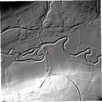 Shaded relief map of the ground around SY70HU, computed from Environment Agency LiDAR. The ground here sits at about 162 m above sea level and falls 71 m across the surrounding 800 m. Surface water reaching this point runs off ground lying to the south, 67.3 m higher.