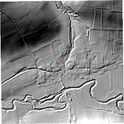 Shaded relief map of the ground around SY70HZ, computed from Environment Agency LiDAR. The ground here sits at about 163 m above sea level and falls 62 m across the surrounding 800 m. Surface water reaching this point runs off ground lying to the north-west, 53.3 m higher.
