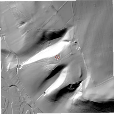 Shaded relief map of the ground around SY70LZ, computed from Environment Agency LiDAR. The ground here sits at about 191 m above sea level and falls 121 m across the surrounding 800 m. Surface water reaching this point runs off ground lying to the east-north-east, 11.3 m higher.