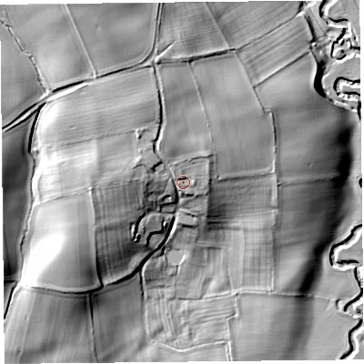 Shaded relief map of the ground around SY70PY, computed from Environment Agency LiDAR. The ground here sits at about 139 m above sea level and falls 27 m across the surrounding 800 m. Surface water reaching this point runs off ground lying to the north, 10.5 m higher.