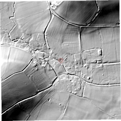 Shaded relief map of the ground around SY78BA, computed from Environment Agency LiDAR. The ground here sits at about 157 m above sea level and falls 37 m across the surrounding 800 m. Surface water reaching this point runs off ground lying to the west-south-west, 34.8 m higher.
