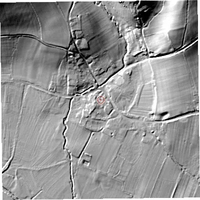 Shaded relief map of the ground around SY78EW, computed from Environment Agency LiDAR. The ground here sits at about 138 m above sea level and falls 48 m across the surrounding 800 m. Surface water reaching this point runs off ground lying to the west-south-west, 1.6 m higher.