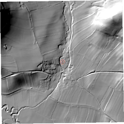 Shaded relief map of the ground around SY78QE, computed from Environment Agency LiDAR. The ground here sits at about 202 m above sea level and falls 91 m across the surrounding 800 m. Surface water reaching this point runs off ground lying to the north-east, 84.4 m higher.