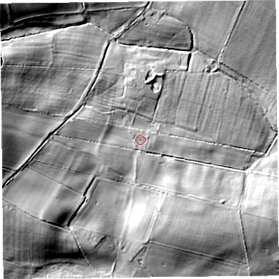 Shaded relief map of the ground around SY79AG, computed from Environment Agency LiDAR. The ground here sits at about 148 m above sea level and falls 41 m across the surrounding 800 m. Surface water reaching this point runs off ground lying to the west, 8.5 m higher.