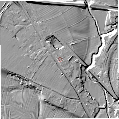 Shaded relief map of the ground around SY81DW, computed from Environment Agency LiDAR. The ground here sits at about 90 m above sea level and falls 16 m across the surrounding 800 m. Surface water reaching this point runs off ground lying to the south-west, 1.7 m higher.