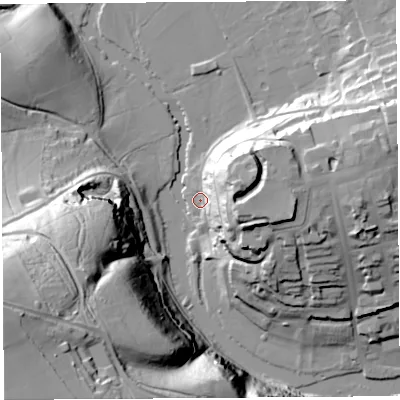 Shaded relief map of the ground around SY81EG, computed from Environment Agency LiDAR. The ground here sits at about 82 m above sea level and falls 87 m across the surrounding 800 m. Surface water reaching this point runs off ground lying to the east-north-east, 32.4 m higher.