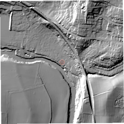 Shaded relief map of the ground around SY81JT, computed from Environment Agency LiDAR. The ground here sits at about 77 m above sea level and falls 53 m across the surrounding 800 m. Surface water reaching this point runs off ground lying to the north-east, 31.8 m higher.