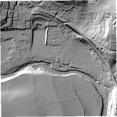 Shaded relief map of the ground around SY81JW, computed from Environment Agency LiDAR. The ground here sits at about 78 m above sea level and falls 50 m across the surrounding 800 m. Surface water reaching this point runs off ground lying to the north, 4.8 m higher.