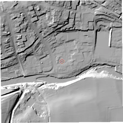 Shaded relief map of the ground around SY81NY, computed from Environment Agency LiDAR. The ground here sits at about 79 m above sea level and falls 36 m across the surrounding 800 m. Surface water reaching this point runs off ground lying to the north-west, 30.0 m higher.