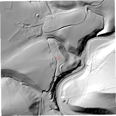 Shaded relief map of the ground around SY82HU, computed from Environment Agency LiDAR. The ground here sits at about 152 m above sea level and falls 103 m across the surrounding 800 m. Surface water reaching this point runs off ground lying to the west-south-west, 9.8 m higher.