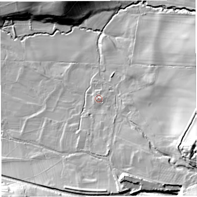 Shaded relief map of the ground around SY83HL, computed from Environment Agency LiDAR. The ground here sits at about 185 m above sea level and falls 62 m across the surrounding 800 m. Surface water reaching this point runs off ground lying to the east-south-east, 15.9 m higher.