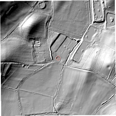 Shaded relief map of the ground around SY84EH, computed from Environment Agency LiDAR. The ground here sits at about 79 m above sea level and falls 27 m across the surrounding 800 m. Surface water reaching this point runs off ground lying to the north, 3.9 m higher.