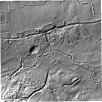 Shaded relief map of the ground around SY84HQ, computed from Environment Agency LiDAR. The ground here sits at about 81 m above sea level and falls 17 m across the surrounding 800 m. Surface water reaching this point runs off ground lying to the south-west, 13.5 m higher.