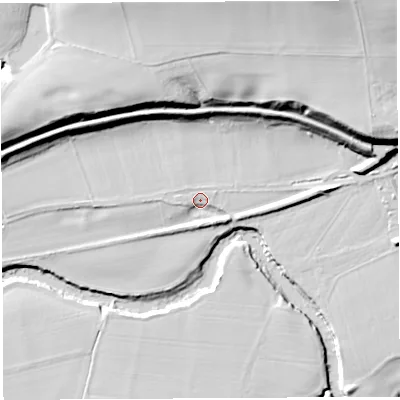Shaded relief map of the ground around SY84LW, computed from Environment Agency LiDAR. The ground here sits at about 59 m above sea level and falls 31 m across the surrounding 800 m. Surface water reaching this point runs off ground lying to the west, 4.1 m higher.