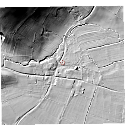 Shaded relief map of the ground around SY95JX, computed from Environment Agency LiDAR. The ground here sits at about 170 m above sea level and falls 58 m across the surrounding 800 m. Surface water reaching this point runs off ground lying to the west-south-west, 12.4 m higher.
