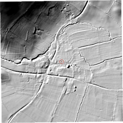 Shaded relief map of the ground around SY95JY, computed from Environment Agency LiDAR. The ground here sits at about 170 m above sea level and falls 59 m across the surrounding 800 m. Surface water reaching this point runs off ground lying to the west-south-west, 10.3 m higher.