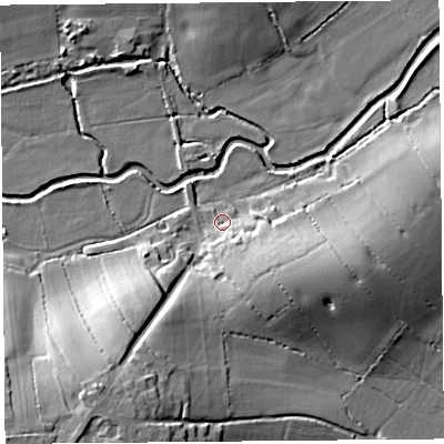 Shaded relief map of the ground around TA100AH, computed from Environment Agency LiDAR. The ground here sits at about 10 m above sea level and falls 19 m across the surrounding 800 m. Surface water reaching this point runs off ground lying to the south-east, 9.0 m higher.