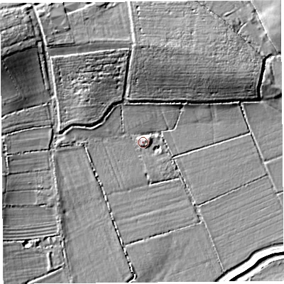 Shaded relief map of the ground around TA100LT, computed from Environment Agency LiDAR. The ground here sits at about 9 m above sea level and falls 11 m across the surrounding 800 m. Surface water reaching this point runs off ground lying to the west-north-west, 10.6 m higher.