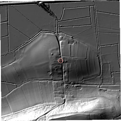 Shaded relief map of the ground around TA100NN, computed from Environment Agency LiDAR. The ground here sits at about 16 m above sea level and falls 52 m across the surrounding 800 m. Surface water reaching this point runs off ground lying to the west-south-west, 1.3 m higher.