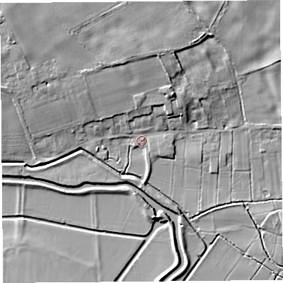 Shaded relief map of the ground around TA109EJ, computed from Environment Agency LiDAR. The ground here sits at about 9 m above sea level and falls 13 m across the surrounding 800 m. Surface water reaching this point runs off ground lying to the north-north-east, 6.7 m higher.