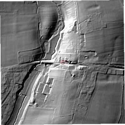 Shaded relief map of the ground around TA109EZ, computed from Environment Agency LiDAR. The ground here sits at about 31 m above sea level and falls 33 m across the surrounding 800 m. Surface water reaching this point runs off ground lying to the north-east, 17.3 m higher.
