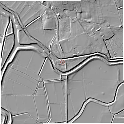 Shaded relief map of the ground around TA109HH, computed from Environment Agency LiDAR. The ground here sits at about 9 m above sea level and falls 6 m across the surrounding 800 m. Surface water reaching this point runs off ground lying to the west-north-west, 3.1 m higher.