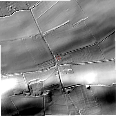 Shaded relief map of the ground around TA109JG, computed from Environment Agency LiDAR. The ground here sits at about 17 m above sea level and falls 23 m across the surrounding 800 m. Surface water reaching this point runs off ground lying to the north-north-west, 4.4 m higher.