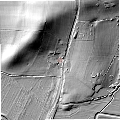 Shaded relief map of the ground around TA109JU, computed from Environment Agency LiDAR. The ground here sits at about 10 m above sea level and falls 26 m across the surrounding 800 m. Surface water reaching this point runs off ground lying to the north-north-west, 22.0 m higher.