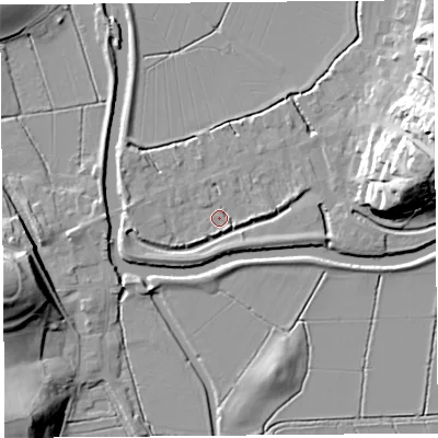 Shaded relief map of the ground around TA109NZ, computed from Environment Agency LiDAR. The ground here sits at about 8 m above sea level and falls 24 m across the surrounding 800 m. Surface water reaching this point runs off ground lying to the west, 3.5 m higher.