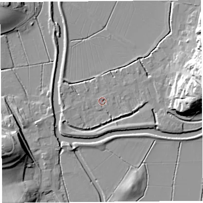 Shaded relief map of the ground around TA109PH, computed from Environment Agency LiDAR. The ground here sits at about 8 m above sea level and falls 25 m across the surrounding 800 m. Surface water reaching this point runs off ground lying to the west-south-west, 2.8 m higher.