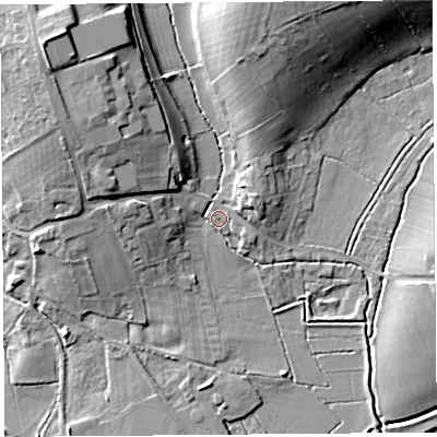 Shaded relief map of the ground around TA109QT, computed from Environment Agency LiDAR. The ground here sits at about 10 m above sea level and falls 19 m across the surrounding 800 m. Surface water reaching this point runs off ground lying to the north-west, 15.5 m higher.