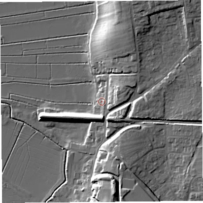Shaded relief map of the ground around TA109SA, computed from Environment Agency LiDAR. The ground here sits at about 10 m above sea level and falls 20 m across the surrounding 800 m. Surface water reaching this point runs off ground lying to the east-north-east, 7.0 m higher.