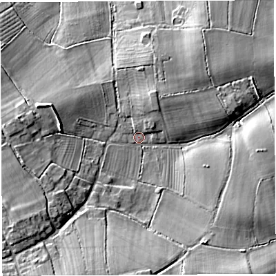 Shaded relief map of the ground around TA116DF, computed from Environment Agency LiDAR. The ground here sits at about 21 m above sea level and falls 21 m across the surrounding 800 m. Surface water reaching this point runs off ground lying to the south-west, 13.6 m higher.