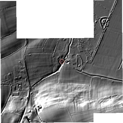 Shaded relief map of the ground around TA116DG, computed from Environment Agency LiDAR. The ground here sits at about 17 m above sea level and falls 38 m across the surrounding 800 m. Surface water reaching this point runs off ground lying to the south-south-east, 37.7 m higher.