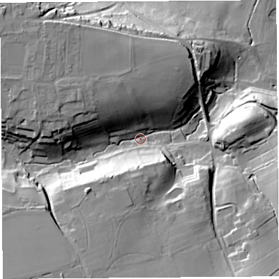 Shaded relief map of the ground around TA117AQ, computed from Environment Agency LiDAR. The ground here sits at about 19 m above sea level and falls 31 m across the surrounding 800 m. Surface water reaching this point runs off ground lying to the south-south-west, 26.9 m higher.