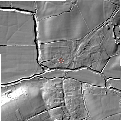 Shaded relief map of the ground around TA117DH, computed from Environment Agency LiDAR. The ground here sits at about 19 m above sea level and falls 25 m across the surrounding 800 m. Surface water reaching this point runs off ground lying to the north-north-east, 1.9 m higher.