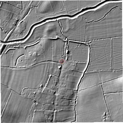 Shaded relief map of the ground around TA117DR, computed from Environment Agency LiDAR. The ground here sits at about 21 m above sea level and falls 12 m across the surrounding 800 m. Surface water reaching this point runs off ground lying to the south-west, 5.9 m higher.