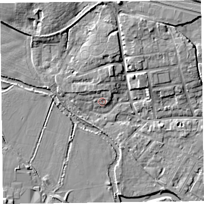 Shaded relief map of the ground around TA11AZ, computed from Environment Agency LiDAR. The ground here sits at about 18 m above sea level and falls 10 m across the surrounding 800 m. Surface water reaching this point runs off ground lying to the north-north-east, 2.5 m higher.